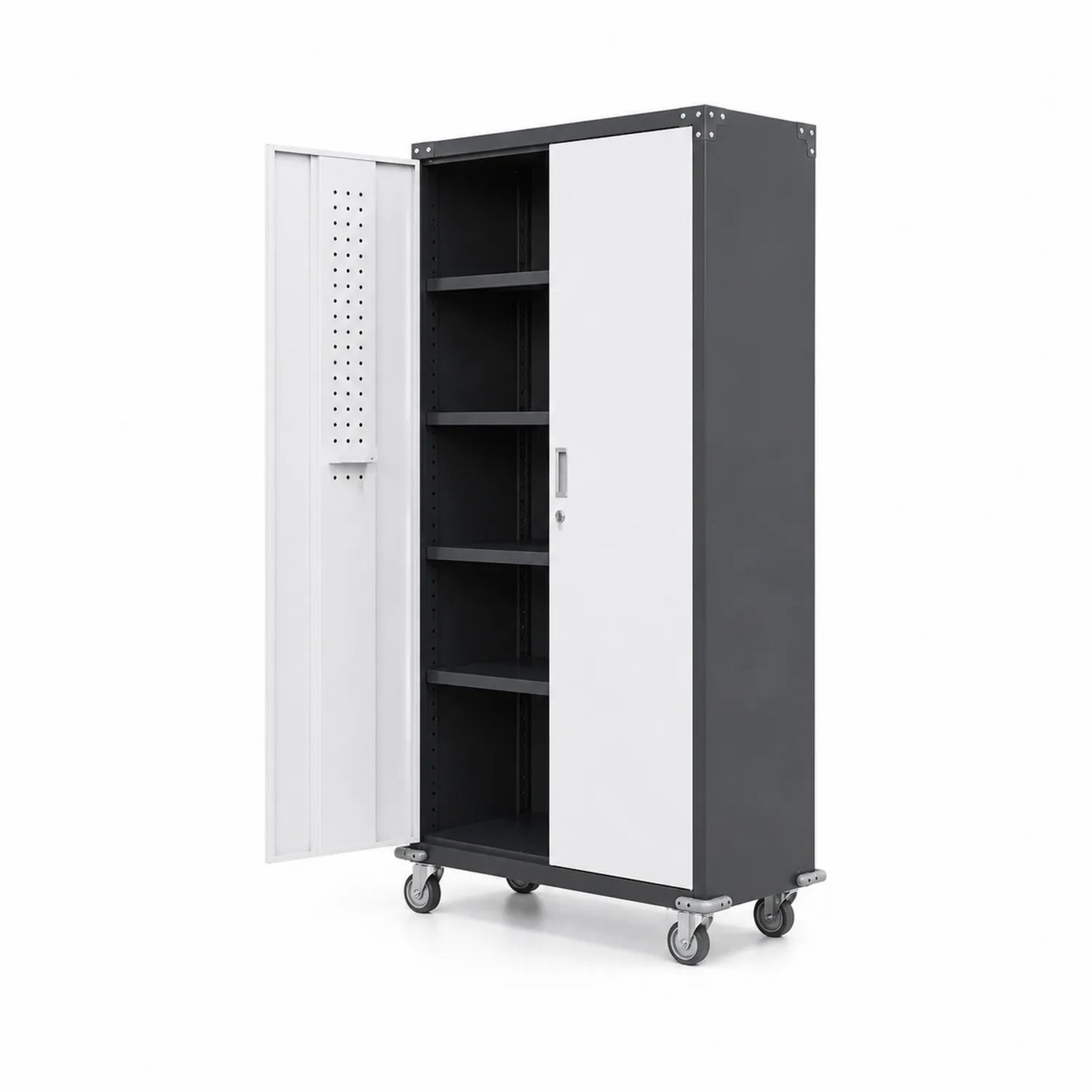 Rollbarer Stahlschrank mit Schlössern und Rädern Grau/Weiß 180x80x40cm