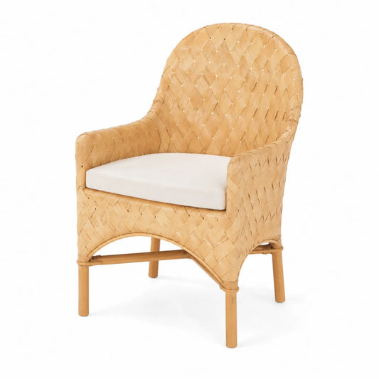 Rattan Stuhl mit Baumwollkissen Natur Beige