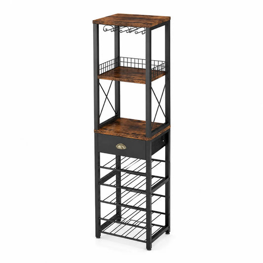 Weinregal mit Schublade Holz Metallgestell 48x40x162cm
