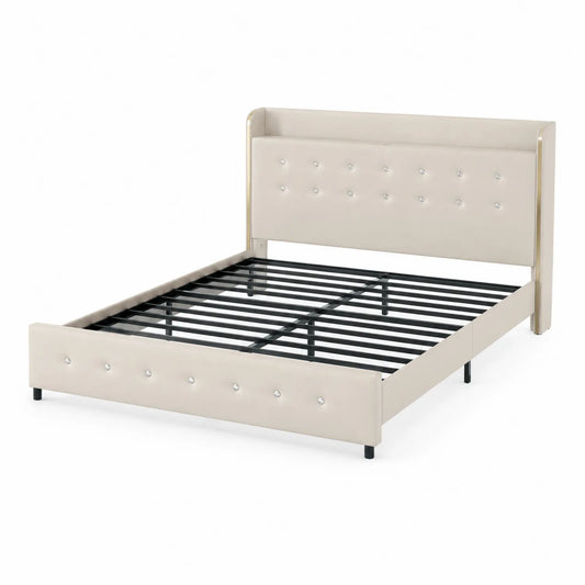 Bett Kunstleder Beige mit Metallrahmen 200x160 cm