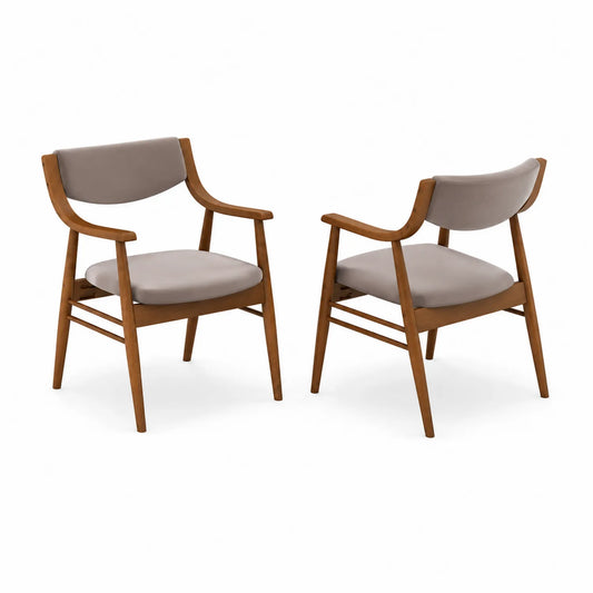 2er-Set Esszimmerstühle aus Holz und Kunstleder, Braun/Grau
